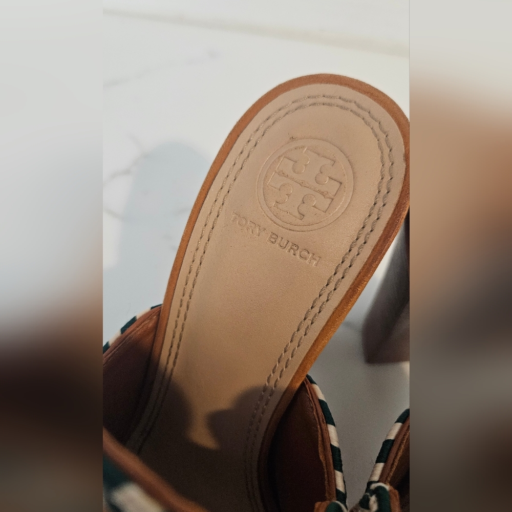 Tory Burch Palisade Embroidered Brown Mule Heels - Picture 3 of 9